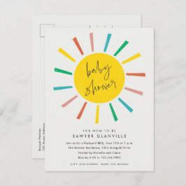 Rainbow Sun Script Modern Baby shower Uitnodiging Briefkaart