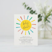 Rainbow Sun Script Modern Baby shower Uitnodiging Briefkaart (Staand voorkant)