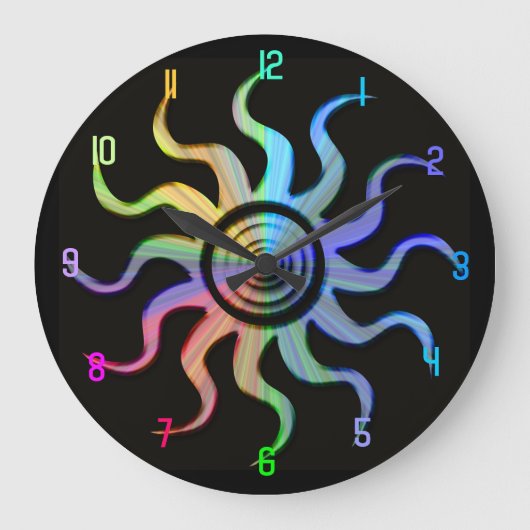 Rainbow Sun Wavy Rays Design Clock Grote Klok (Voorkant)