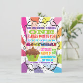 Rainbow Sunburst Cupcake Birthday Party Invitation Kaart (Staand voorkant)