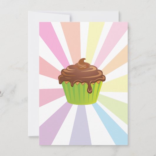 Rainbow Sunburst Cupcake Birthday Party Invitation Kaart (Achterkant)