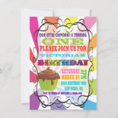 Rainbow Sunburst Cupcake Birthday Party Invitation Kaart (Voorkant)