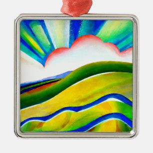 Rainbow Sunburst Landscape Metalen Ornament