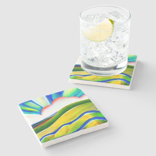 Rainbow Sunburst Landscape Stenen Onderzetter (Zijkant)