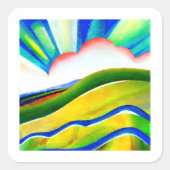 Rainbow Sunburst Landscape Vierkante Sticker (Voorkant)