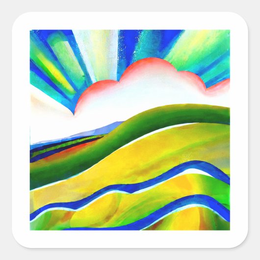 Rainbow Sunburst Landscape Vierkante Sticker (Voorkant)