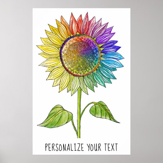 Rainbow Sunflower Art Colorful Summer Cute Floral Poster (Voorkant)