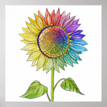 Rainbow Sunflower Art Colorful Summer Cute Floral