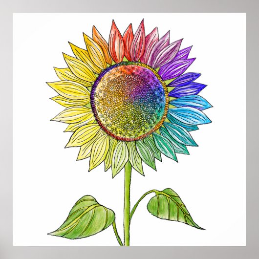 Rainbow Sunflower Art Colorful Summer Cute Floral Poster (Voorkant)
