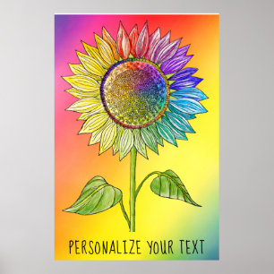 Rainbow Sunflower Art Colorful Summer Floral Pride Poster