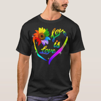 Rainbow Sunflower Heart Love is Love Lgbt Gay Lesb T-shirt