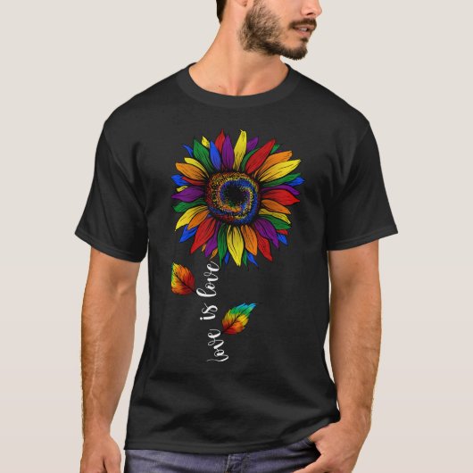 Rainbow Sunflower Love is liefde LGBT-trots T-shirt (Voorkant)