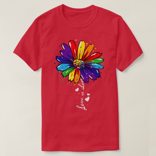 Rainbow Sunflower Love is Love LGBT Gay Lesbian Pr T-shirt (Design voorkant)