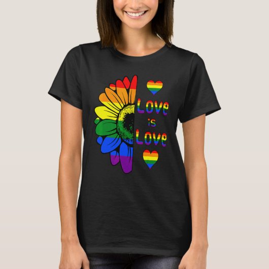 Rainbow Sunflower Love is Love Lgbt Gay Lesbian Pr T-shirt (Voorkant)