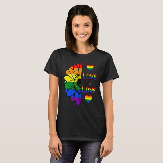 Rainbow Sunflower Love is Love Lgbt Gay Lesbian Pr T-shirt (Voorkant volledig)