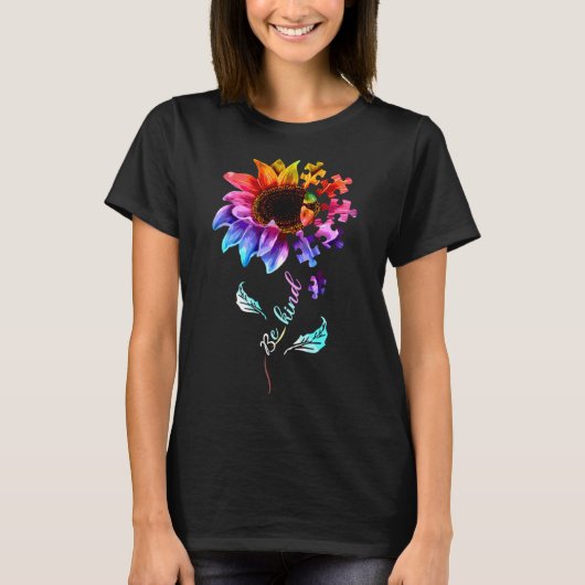 Rainbow Sunflower Wees aardig voor vrouwen Autisme T-shirt (Voorkant)