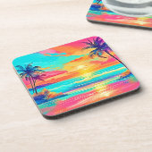 Rainbow Sunset Beach Bier Onderzetter (Linkerzijde)