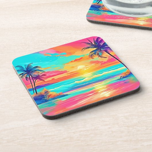 Rainbow Sunset Beach Bier Onderzetter (Linkerzijde)