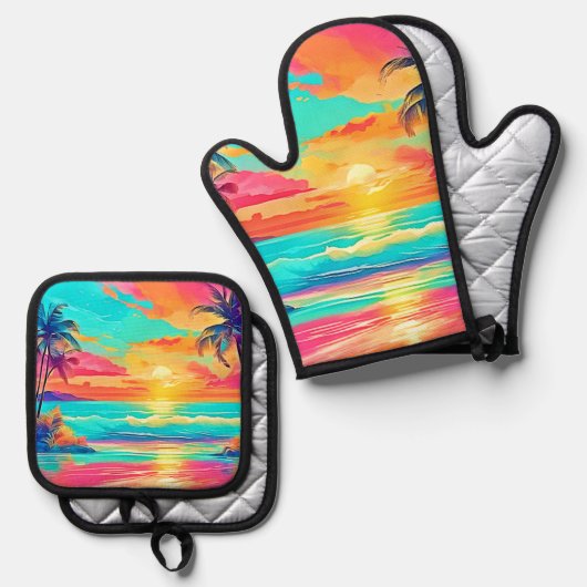 Rainbow Sunset Beach Ovenwant & Pannenlap Set (Voorkant / Achterkant)