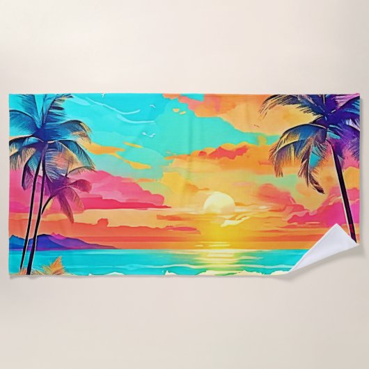 Rainbow Sunset Beach Strandlaken (Voorkant)