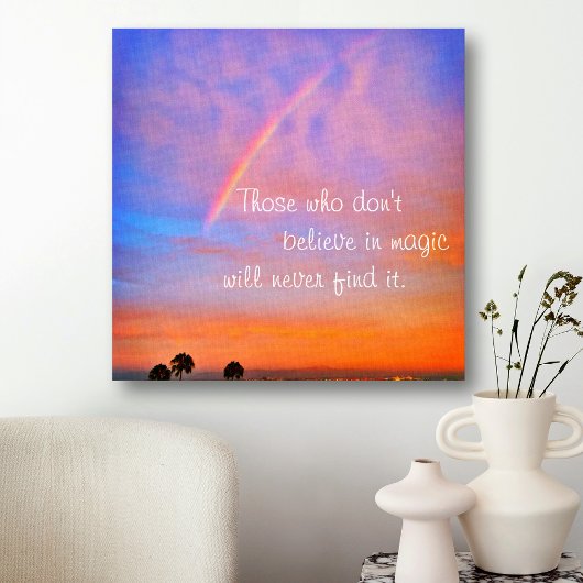 Rainbow Sunset Clouds Photo Believe in Magic Quote Canvas Afdruk