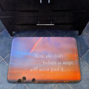 Rainbow Sunset Photo Believe in Magic Quote Script Badmat