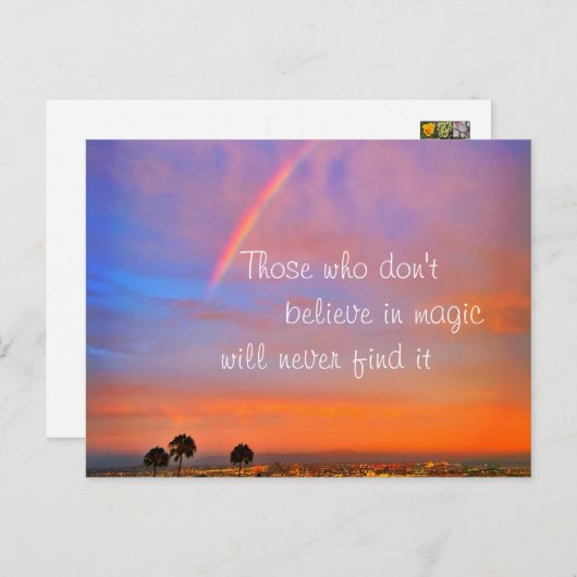 Rainbow Sunset Photo Believe in Magic Quote Script Briefkaart (Voorkant / Achterkant)