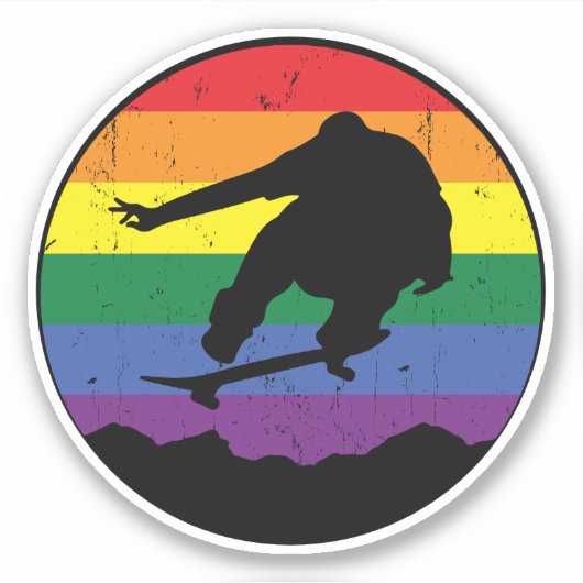 Rainbow Sunset Skateboard 4" Kiss Cut Vinyl Sticker (Voorkant)
