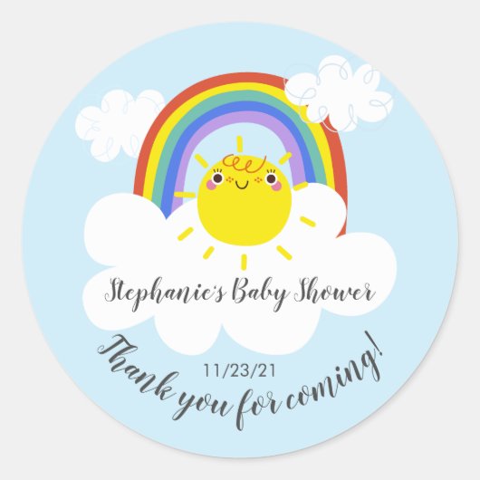 Rainbow Sunshine Baby shower Favor Sticker (Voorkant)