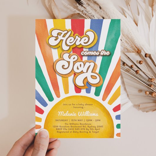 Rainbow Sunshine Baby shower Hier komt de zoon Kaart