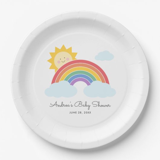 Rainbow Sunshine Baby shower of Verjaardag Papieren Bordje (Voorkant)