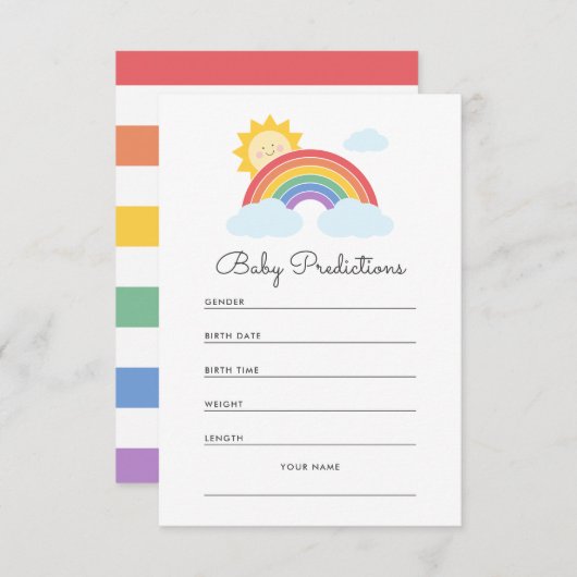 Rainbow Sunshine Baby shower voorspellingen Informatiekaartje (Voorkant / Achterkant)