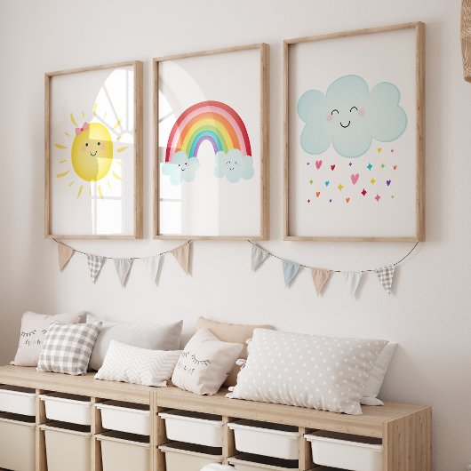 Rainbow Sunshine Clouds Nursery Muurkunst Sets
