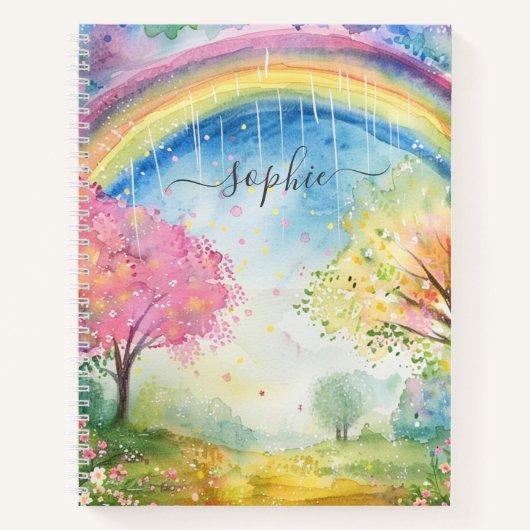 Rainbow Sunshine en Rain Custom Name Notitieboek (Voorkant)