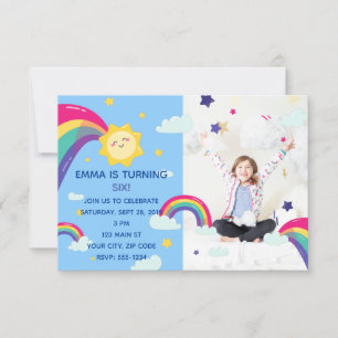 Rainbow Sunshine Fun Birthday Invitation Kaart