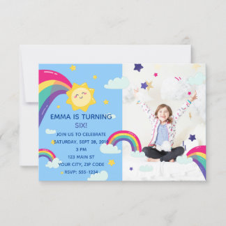 Rainbow Sunshine Fun Birthday Invitation Kaart