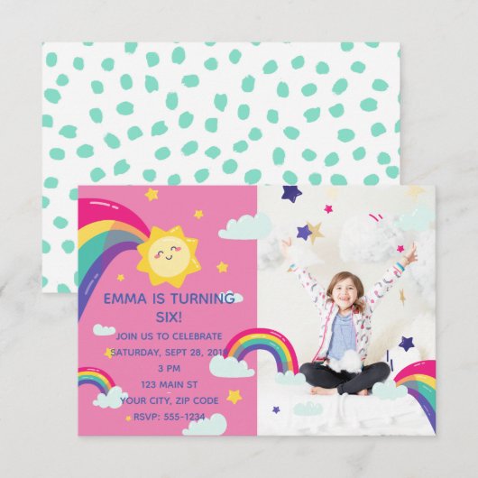 Rainbow Sunshine Fun Birthday Kaart (Voorkant / Achterkant)