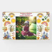 Rainbow Sunshine Green Spring Garden 1e verjaardag Spandoek (Horizontaal)