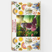 Rainbow Sunshine Green Spring Garden 1e verjaardag Spandoek (Verticaal)