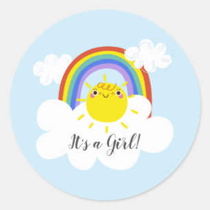 Rainbow Sunshine Het is een meisje gunst Sticker