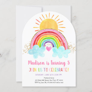 Rainbow Sunshine Pink Gold Birthday Kaart
