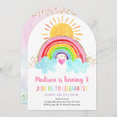 Rainbow Sunshine Pink Gold Birthday Kaart (Voorkant / Achterkant)