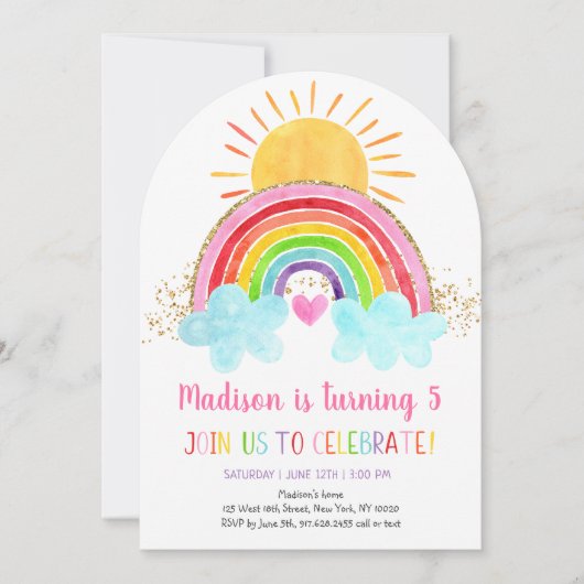Rainbow Sunshine Pink Gold Birthday Kaart (Voorkant)