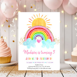 Rainbow Sunshine Pink Gold Birthday Kaart