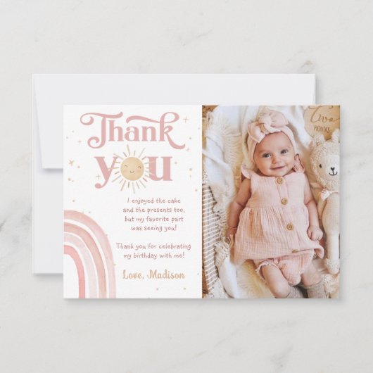 Rainbow Sunshine Verjaardagsfoto Dank u kaart (Voorkant)