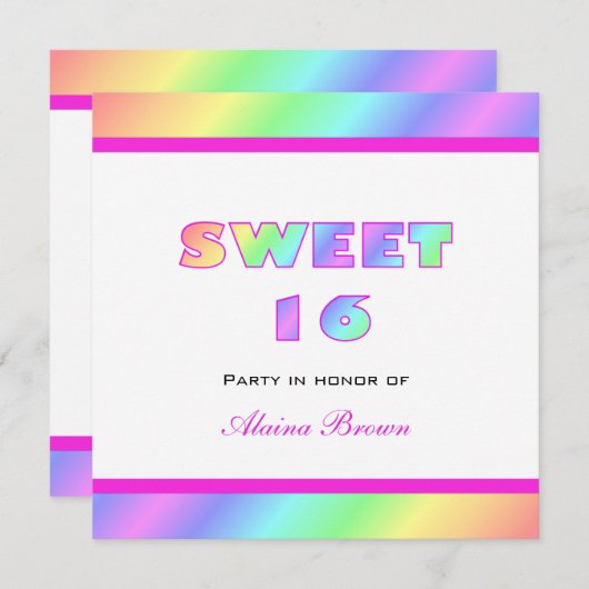 Rainbow Sweet 16 Party Invitation Kaart (Voorkant / Achterkant)