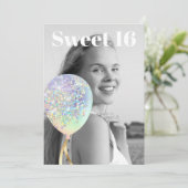 ~* Rainbow Sweet 16 PHOTO Balloon AP29 Verjaardag Kaart (Staand voorkant)