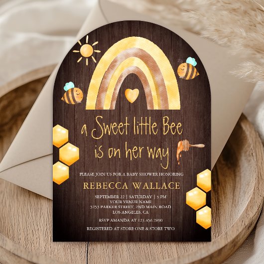 Rainbow Sweet Little Bee Arch Wood Baby shower Kaart