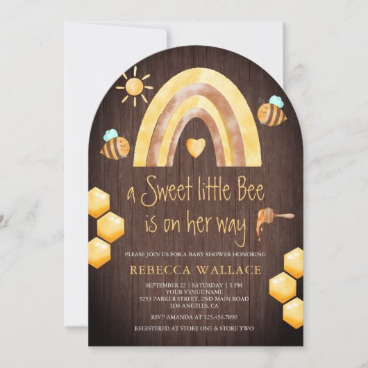 Rainbow Sweet Little Bee Arch Wood Baby shower Kaart (Voorkant)