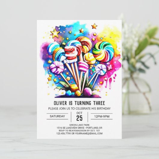 Rainbow Sweet Lollipop Verjaardag Kaart (Staand voorkant)
